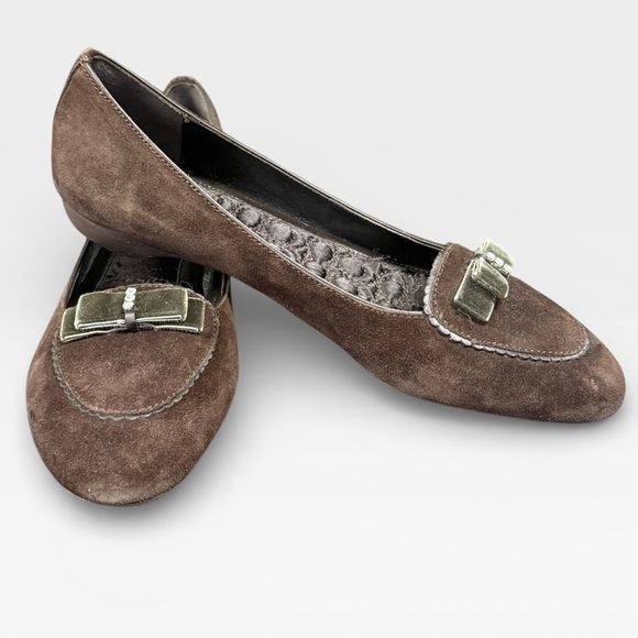 Coach Shoes - Coach Lydia Brown Suede Loafers with Velvet Bow womens size 8.5